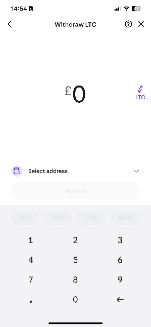 Withdraw LTC screen